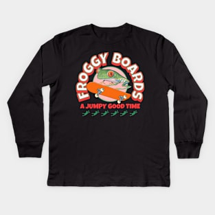 Funny Cute Red Eyed Tree Frog Riding Skateboard Kids Long Sleeve T-Shirt